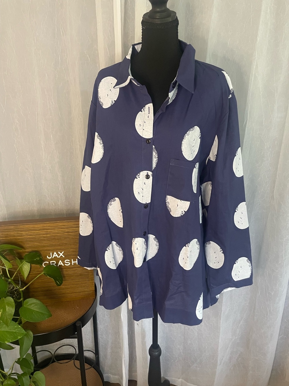 Navy Polka Dot Button-Up Shirt - Kids